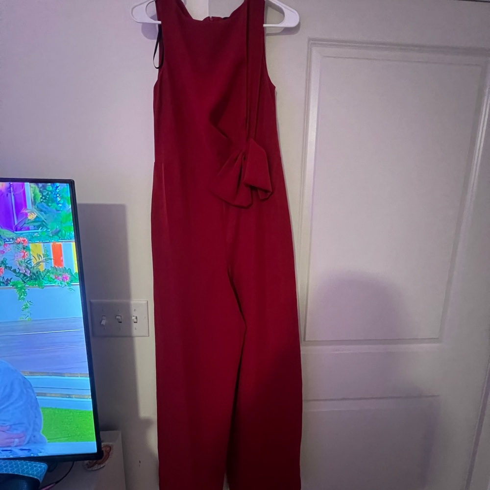 Donna Karan Red Sleeveless Jumpsuit with Straight-Leg Silhouette
